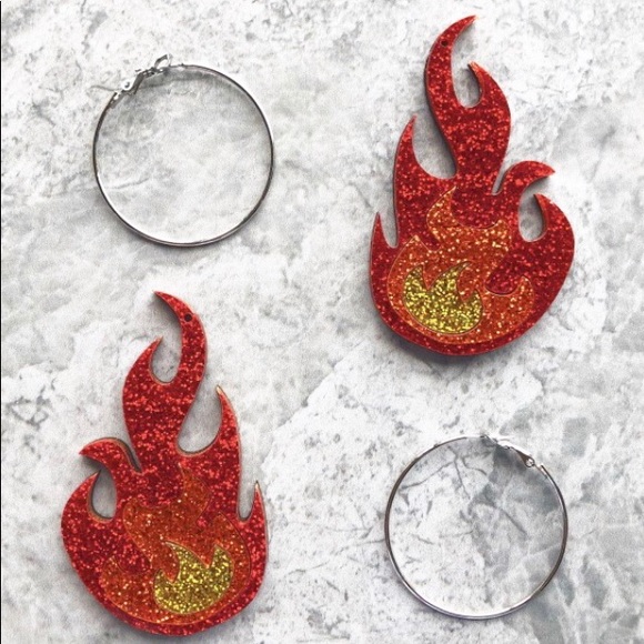 Flame earrings drop fire its lit rave burning man - Picture 8 of 8